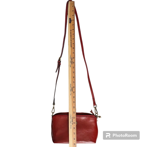 Red Smooth Oil Rich Leather Crossbody Purse Zip Top Multiple Pockets Sunflower - Picture 13 of 16